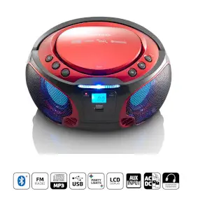 Portable FM Radio CD/MP3/USB/Bluetooth® player with LED lighting Red