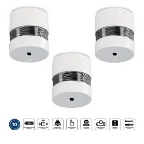 Mini smoke detector with 10 years battery and sensor runtime 3-pack White