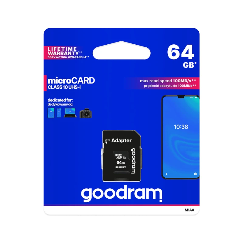 Карта памяти microSD 64GB UHS-I Goodram с адаптером