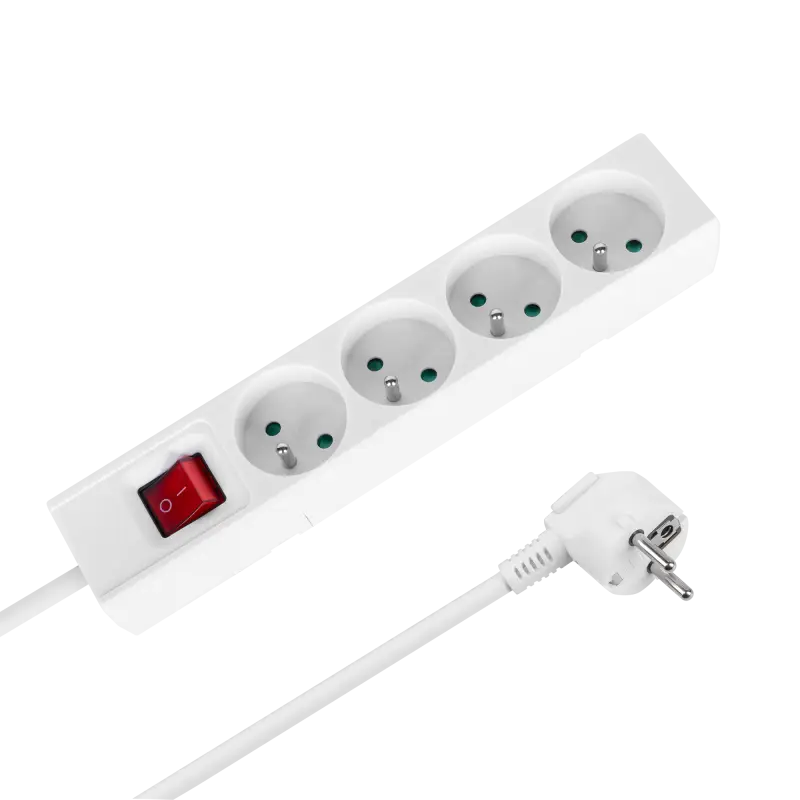 4-pesaline 3m Prantsuse tüüpi pikendusjuhe lülitiga (3x1,5mm) Rebel valge