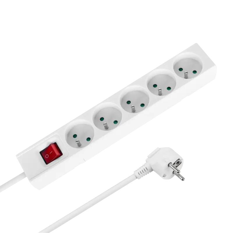 5-pesaline 1,5 m Prantsuse tüüpi pikendusjuhe lülitiga (3x1,0 mm) Rebel valge