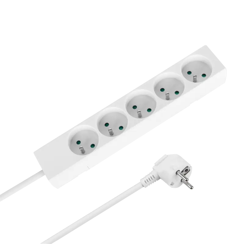 5-pesaline 2m Prantsuse tüüpi pikendusjuhe ilma lülitita (3x1,5mm) Rebel valge