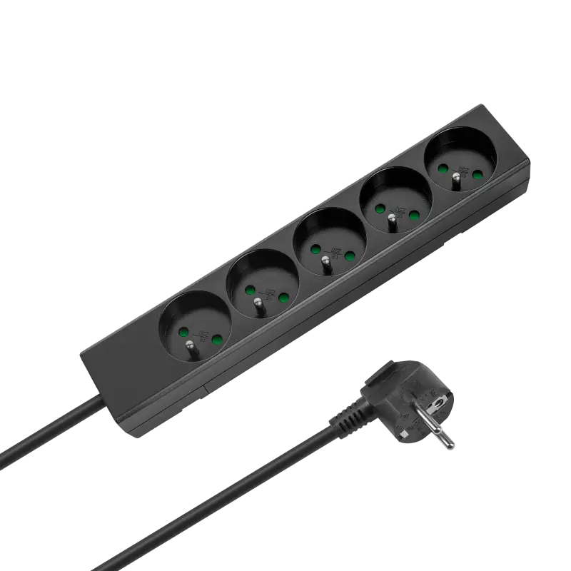 5-pesaline 3m Prantsuse tüüpi pikendusjuhe ilma lülitita (3x1,5mm) Rebel must