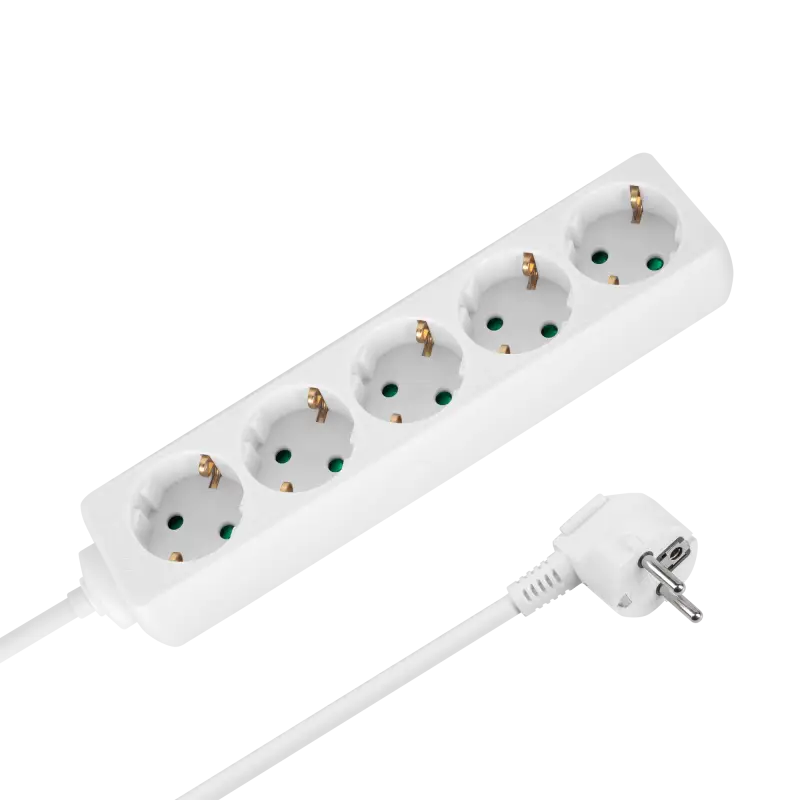 5-pesaline pikendusjuhe 5m, Saksa tüüp, ilma lülitita (3x1,5mm) Rebel valge