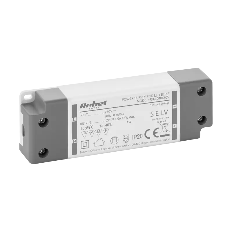 Rebel toiteplokk LED-ribadele 12V/1,5A max.18W IP20