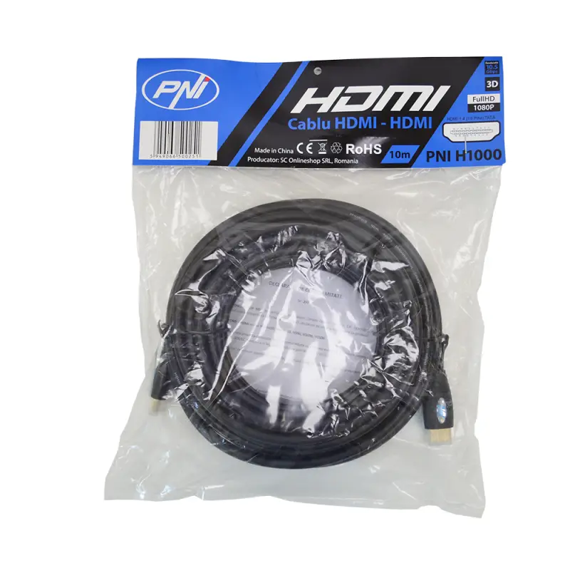 PNI H1000 kiir-HDMI-kaabel 1.4V, pistik-pistik, Ethernet, kullatud, 10m