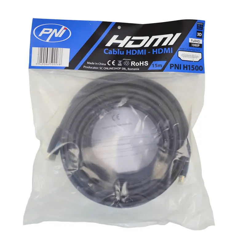 PNI H1500 kiir-HDMI-kaabel 1.4V, pistik-pistik, Ethernet, kullatud, 15m