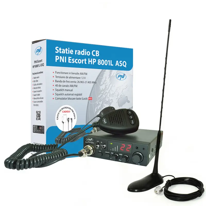Komplekt CB CBI ESCORT HP 8001L ASQ + kõrvaklapid HS81L + CB PNI Extra 45 magnetantenn