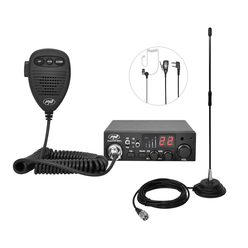 CB PNI ESCORT HP 8001L ASQ 4W 12V raadiopakett, 40 kanalit + PNI Extra 40 antenn, magnet, 45cm, 30W