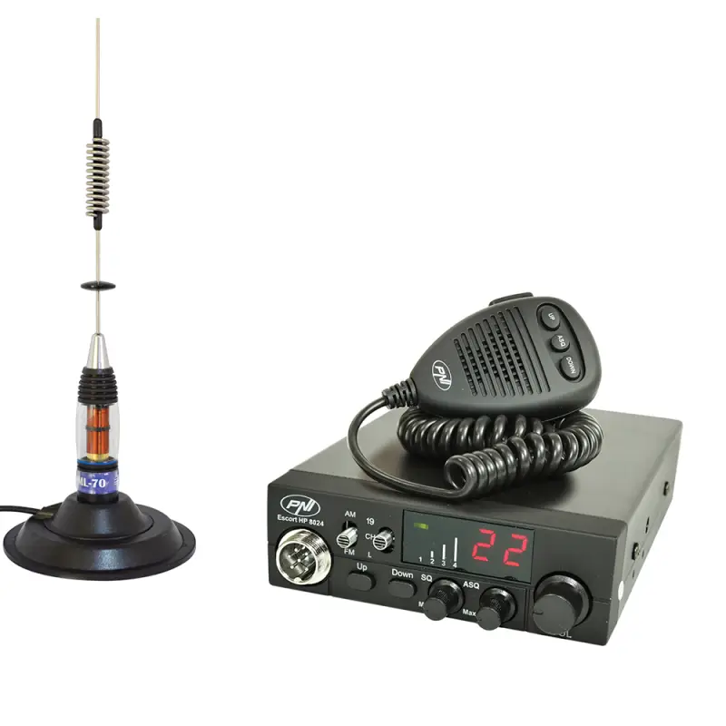 CB PNI ESCORT HP 8024 ASQ raadiojaama komplekt, 12-24 V, 40 kanalit, 4W + CB PNI ML70 antenn magnetiga