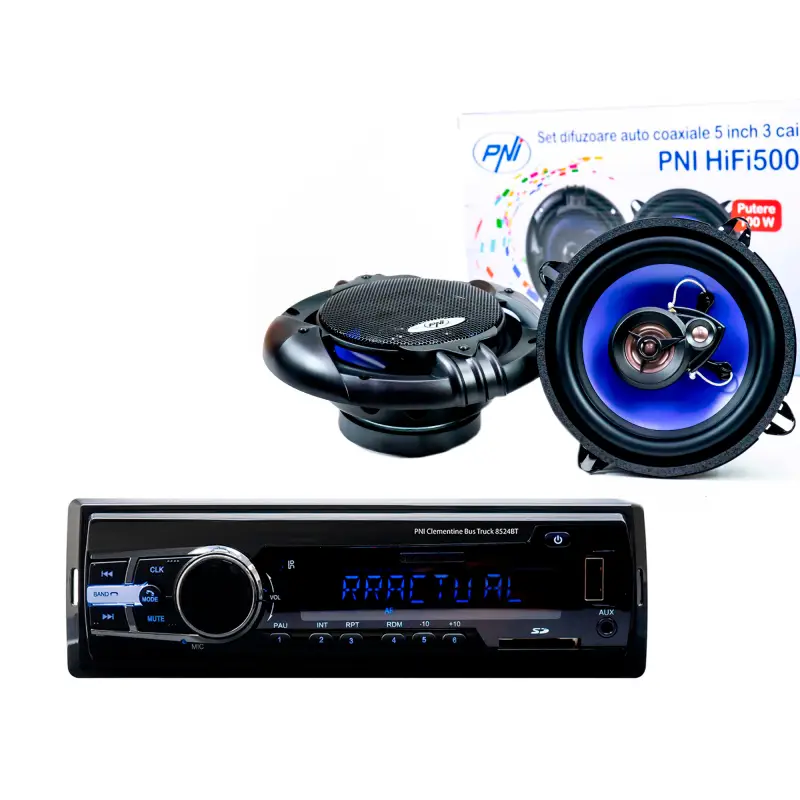 Komplekt: autoraadio MP3-mängija PNI Clementine 8524BT 4x45w + koaksiaalautokõlarid PNI HiFi500, 100W, 12.7 cm