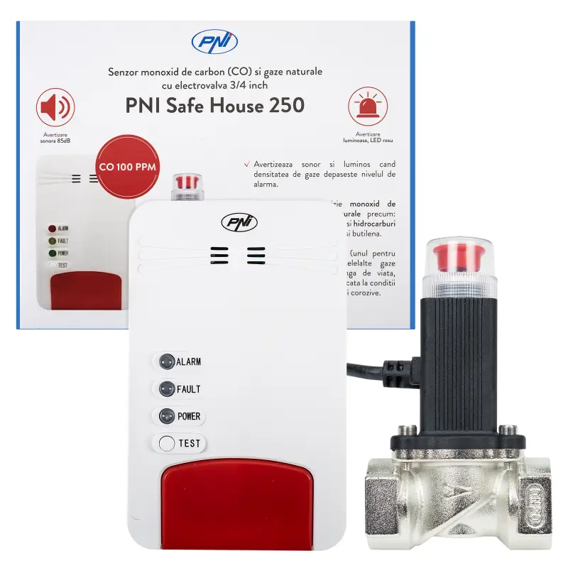 PNI Safe House Dual Gas 250 komplekt, CO ja maagaasi detektor, 3/4 tolline solenoidklapp
