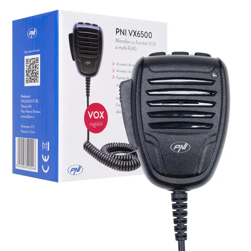 Mikrofon PNI VX6500 VOX-funktsiooniga, RJ11 pistikuga, CB-raadiojaamadele PNI HP 6500 ja PNI HP 7120