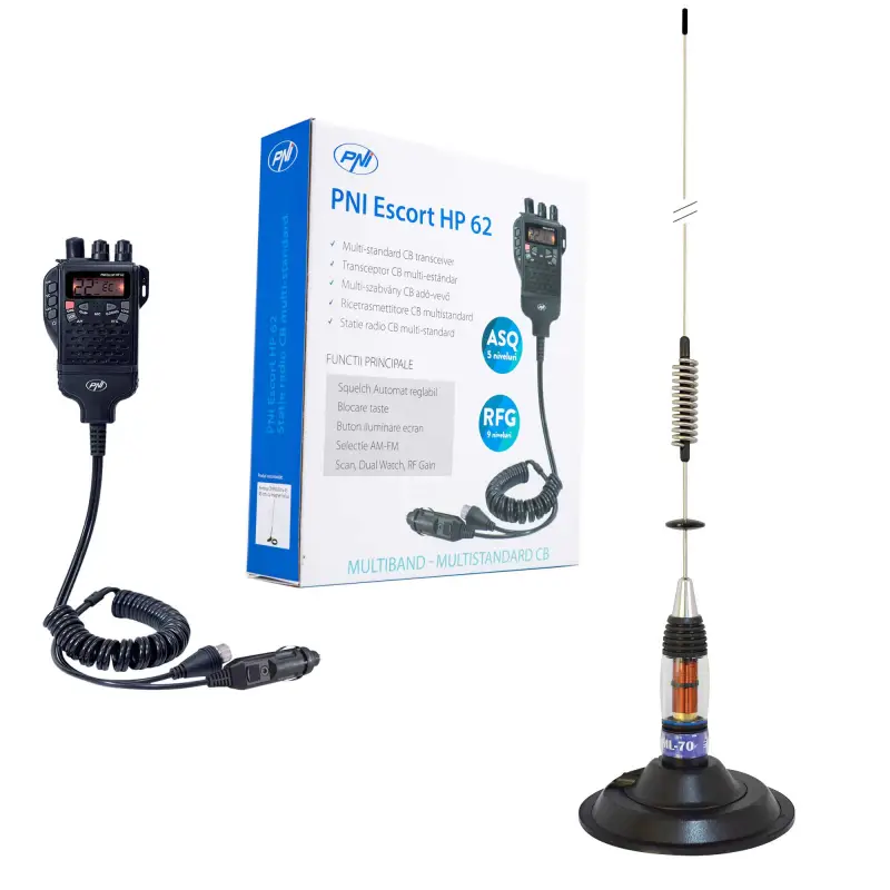 CB PNI Escort HP 62 raadiojaama komplekt, ASQ, RF Gain & PNI ML70 antenn 145 mm magnetjalaga