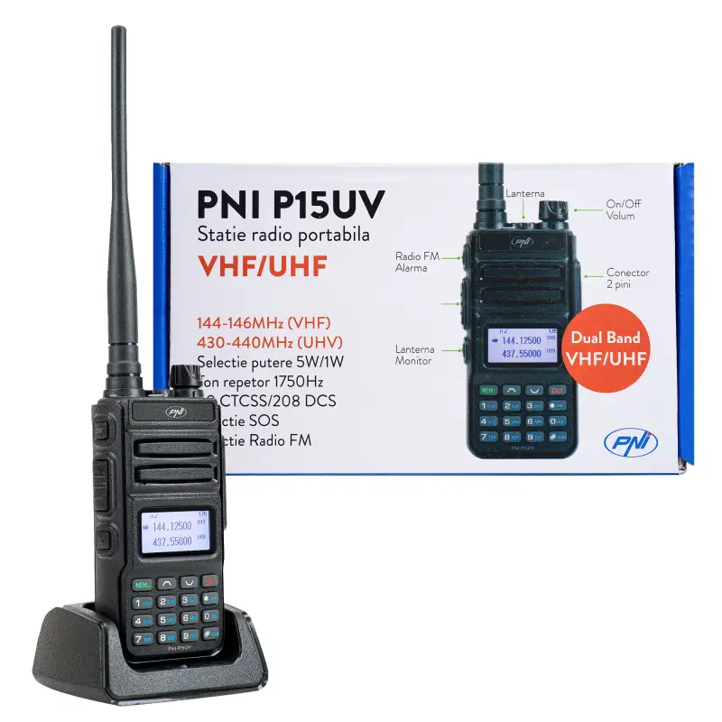 Kaasaskantav VHF / UHF raadiojaam PNI P15UV kaheribaline, 144-146MHz / 430-440Mhz, 999CH, 1500 mAh akuga