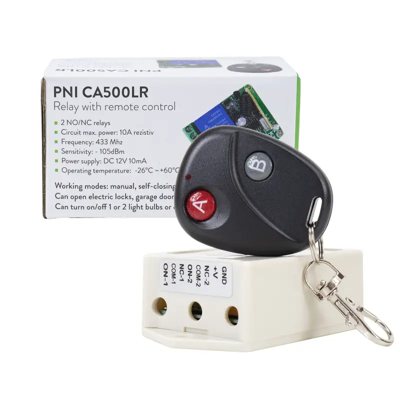 PNI CA500LR kaugjuhtimisrelee 1 või 2 garaažiukse, värava, tõkkepuu jaoks, 2 releed, 12V toide