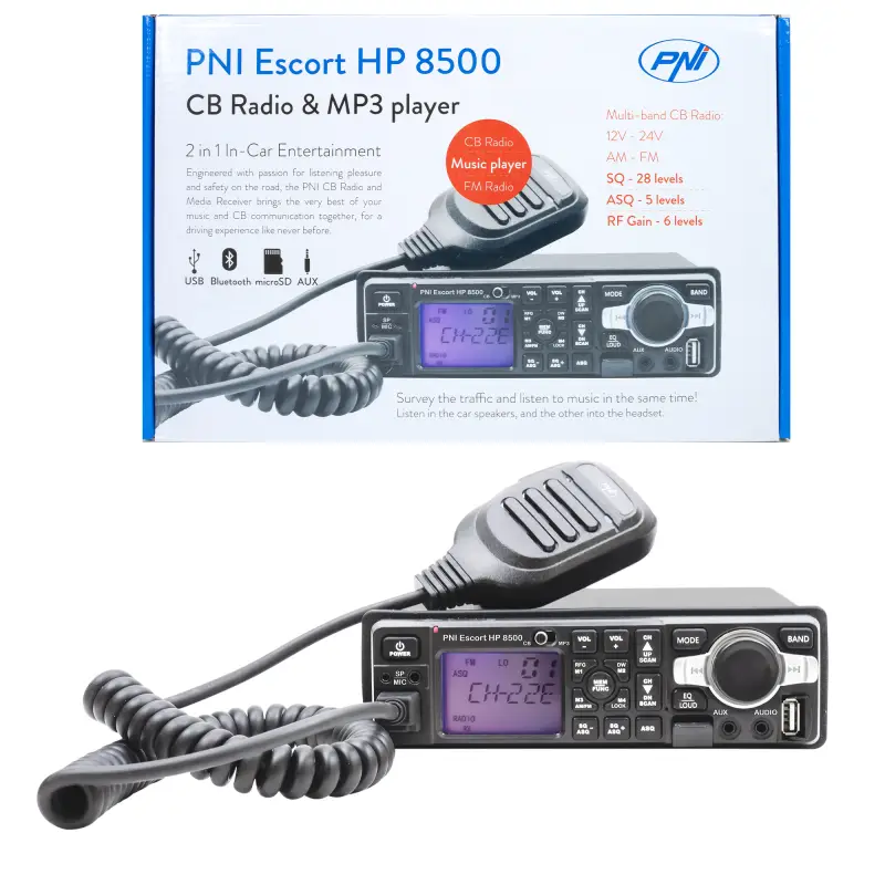 CB raadiojaam ja MP3-mängija PNI Escort HP 8500 ASQ koos mikrofoni ja kõrvaklappidega