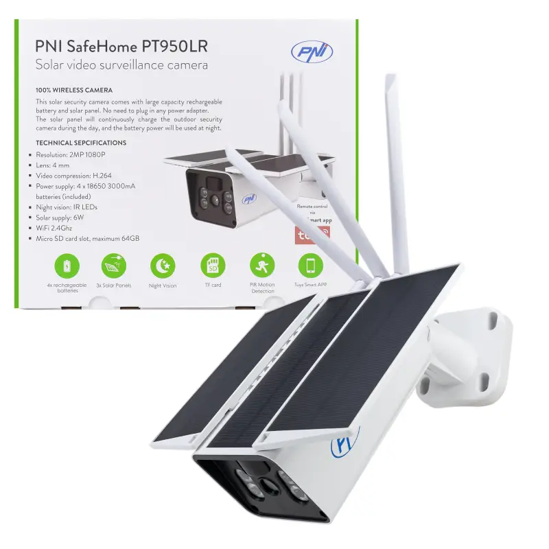 PNI SafeHome PT950LR 1080P 2MP videovalvekaamera 6W päikesepaneeli, WiFi ja akuga