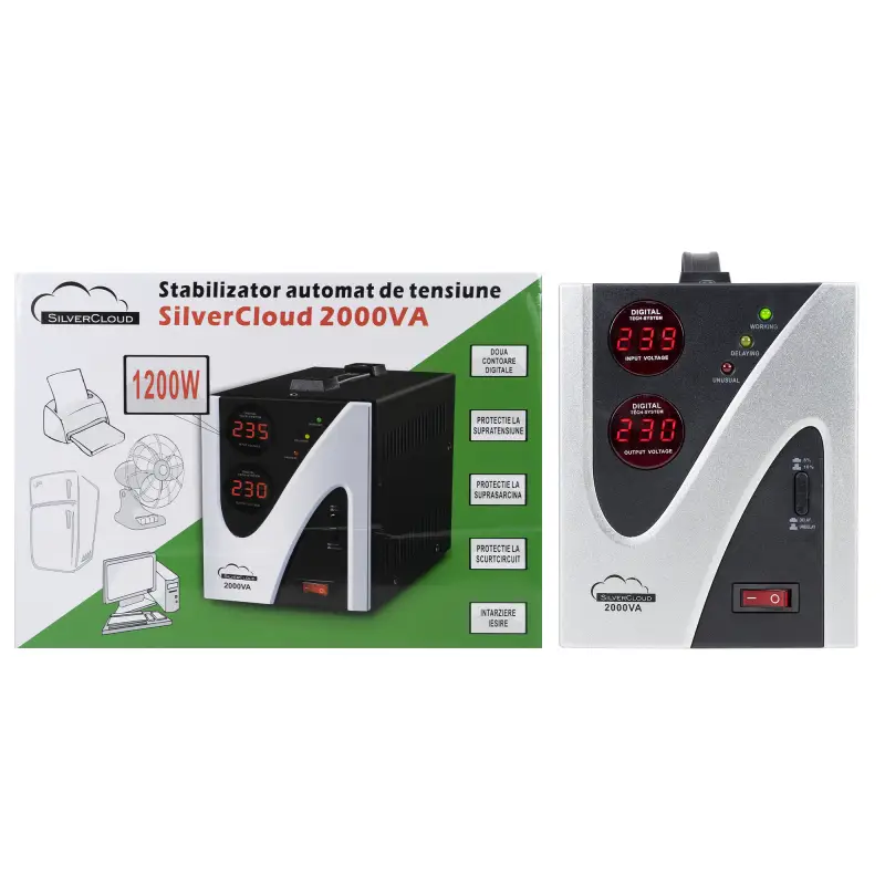 Voltage stabilizer SilverCloud 2000VA 1200W 9.1A output 230V ± 10%