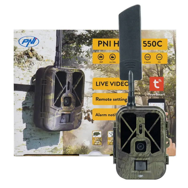 Hunting camera PNI Hunting 550C, 4G LTE, live access via Tuya app, includes 8000 mAh rechargeable battery
