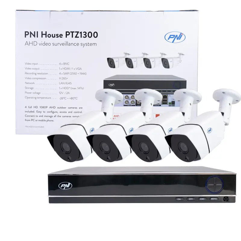 AHD PNI House PTZ1300 Full HD videovalvesüsteemi komplekt - NVR ja 4 välikaamerat 2MP Full HD 1080P