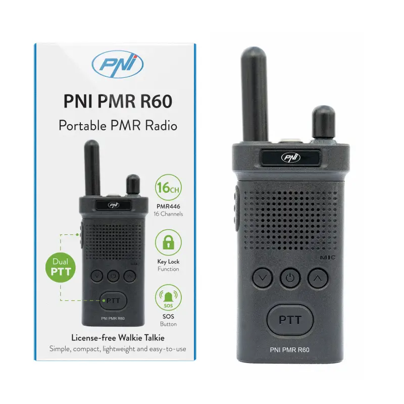PNI PMR R60 kaasaskantav raadiojaam, 446MHz, 0.5W, 16 programmeeritavat kanalit, 1200mAh aku