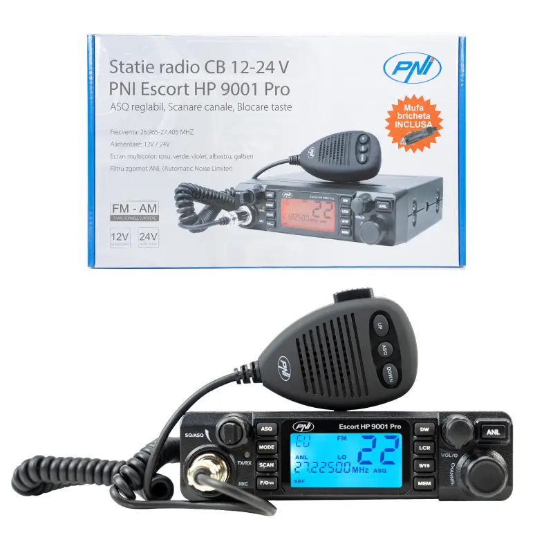CB PNI Escort HP 9001 PRO raadiojaam, reguleeritav ASQ, AM-FM, 12V/24V, 4W, skaneerimine, Dual Watch, ANL