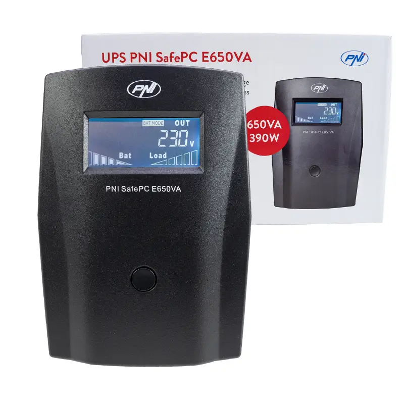 UPS PNI SafePC E650VA, power 390W, 1.8A, output 2 x 230V, LCD screen, battery 7.2A included