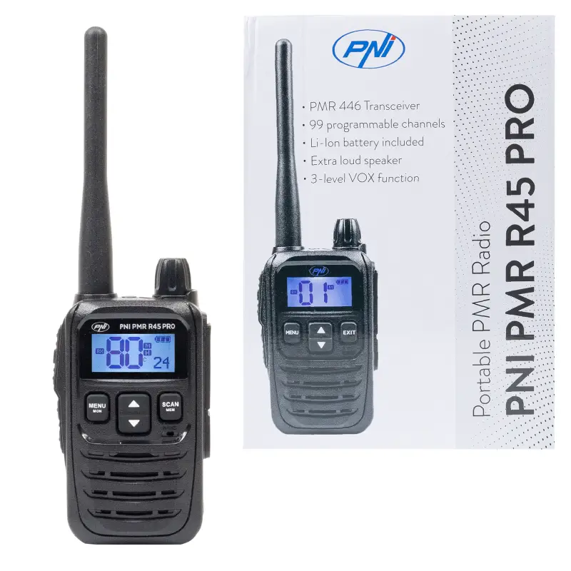 Kaasaskantav raadiojaam PNI PMR R45 PRO, 446MHz, 0.5W, 99 programmeeritavat kanalit