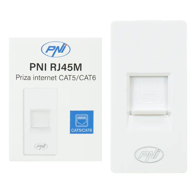 Interneti pistikupesa PNI RJ45M modulaarne, CAT5, CAT6, süvistatav paigaldus, valge