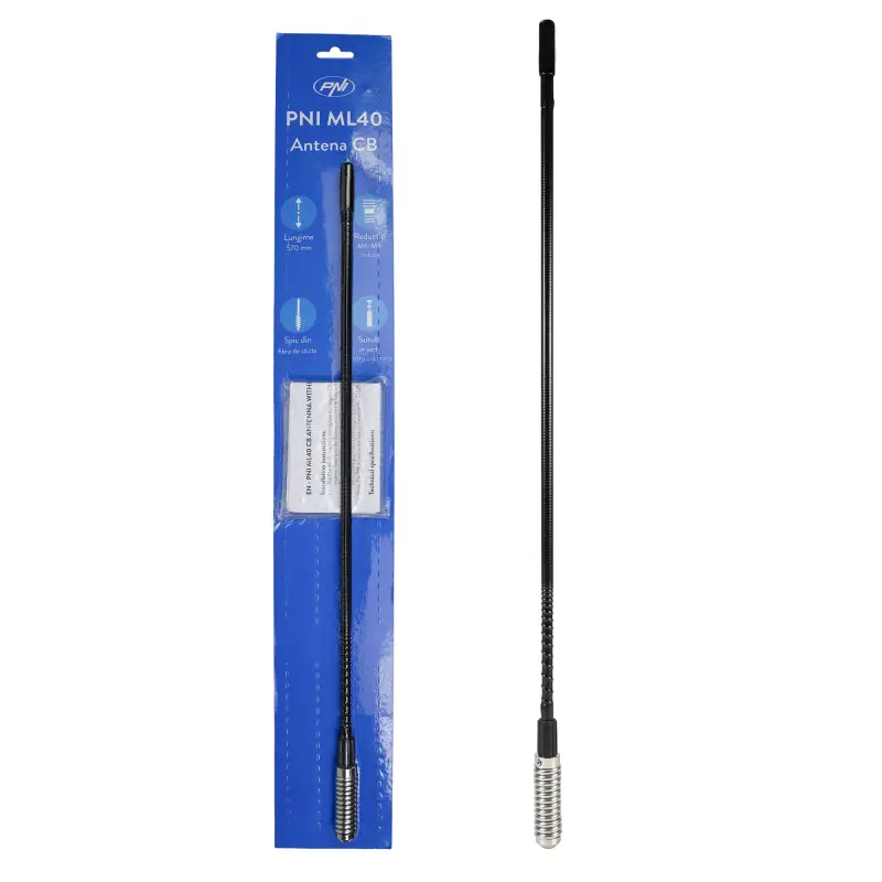Kast 50 PNI ML40 CB antenni, pikkus 57 cm, koos M6 kuni M5 keermeadapteriga