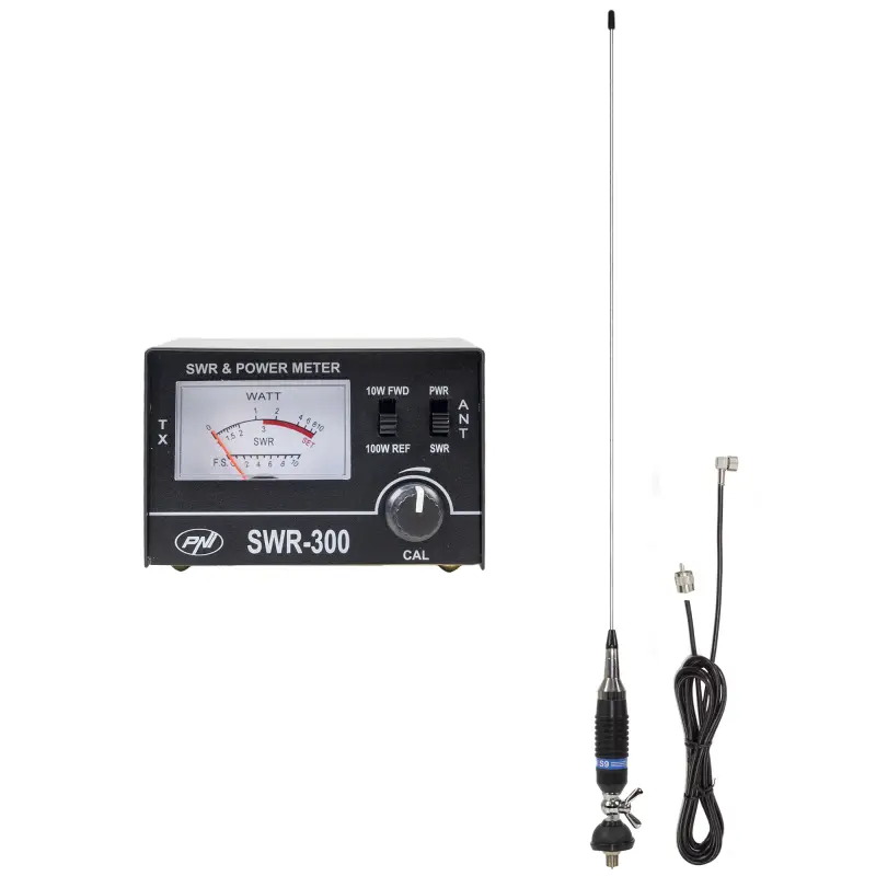 PNI S9 CB-antenn, 120 cm, liblikkinnitusega, 4m RG58 kaabel ja PNI SWR-300 reflektomeeter SWR-i mõõtmiseks