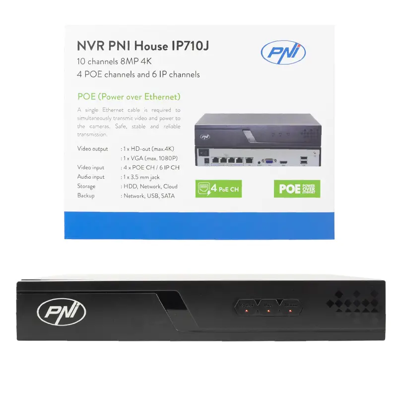 NVR POE PNI House IP710J, 10 kanalit 4K 8MP, 4 POE + 6 IP kanalit, H.265