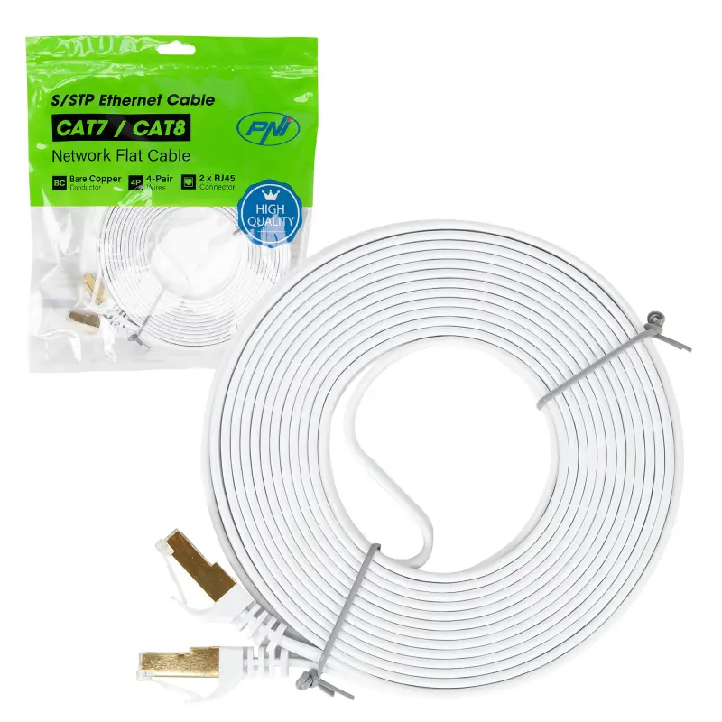 PNI U7075W lame S/STP CAT7 võrgukaabel, 2xRJ45, 32AWG vask, 10 Gbps, 600 MHz, 7.5m, valge