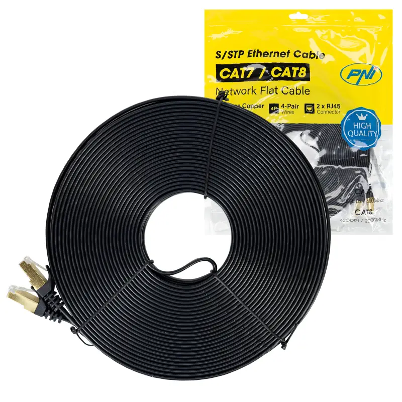 PNI U7200B lame S/STP CAT7 võrgukaabel, 2xRJ45, 32AWG vask, 10 Gbps, 600 MHz, 20m, must