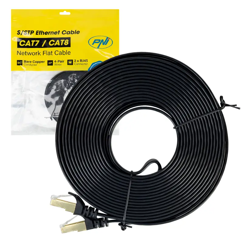 PNI U7100B lame S/STP CAT7 võrgukaabel, 2xRJ45, 32AWG vask, 10 Gbps, 600 MHz, 10m, must