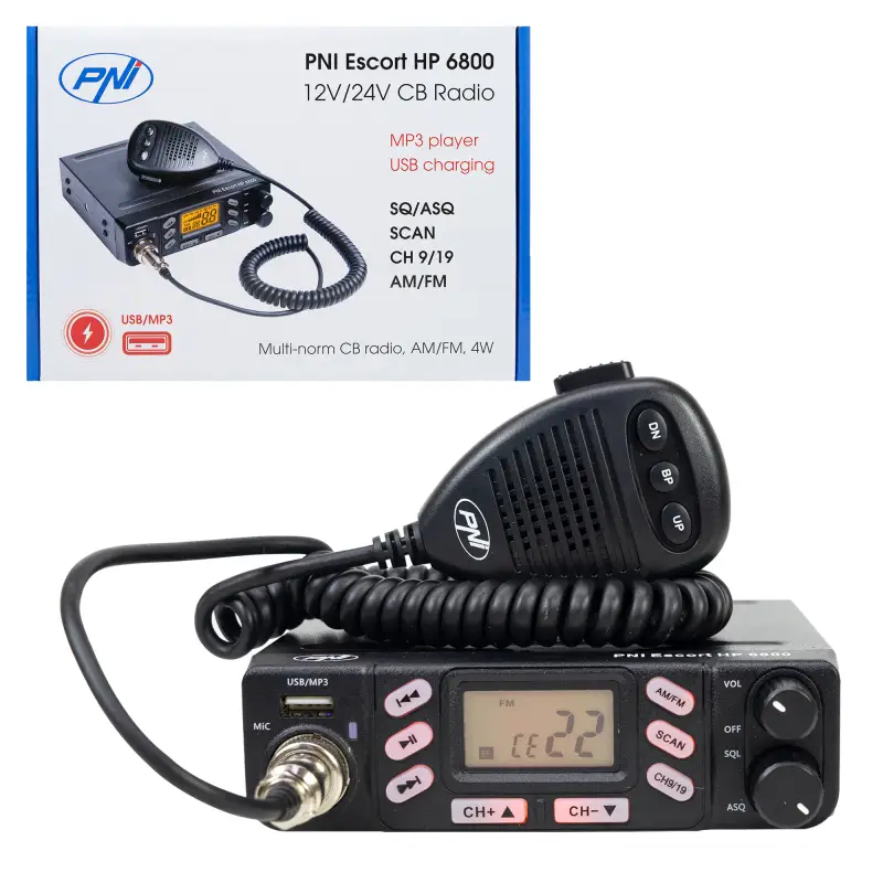CB raadiojaam PNI Escort HP 6800 ASQ, 12/24 V, MP3-mängija, USB, 4W, AM-FM, sigaretisüütaja pistik