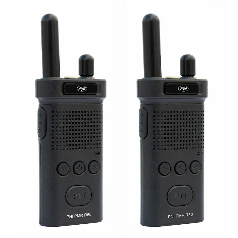PNI PMR R60 kaasaskantavate raadiojaamade komplekt, 446MHz, 0.5W, 16 kanalit, 1200mAh aku, SOS, 2 tk