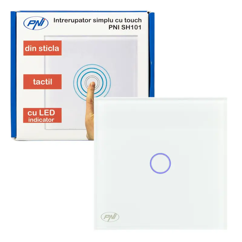 Lihtne puutelüliti klaasiga PNI SH101, valge, LED-indikaatoriga