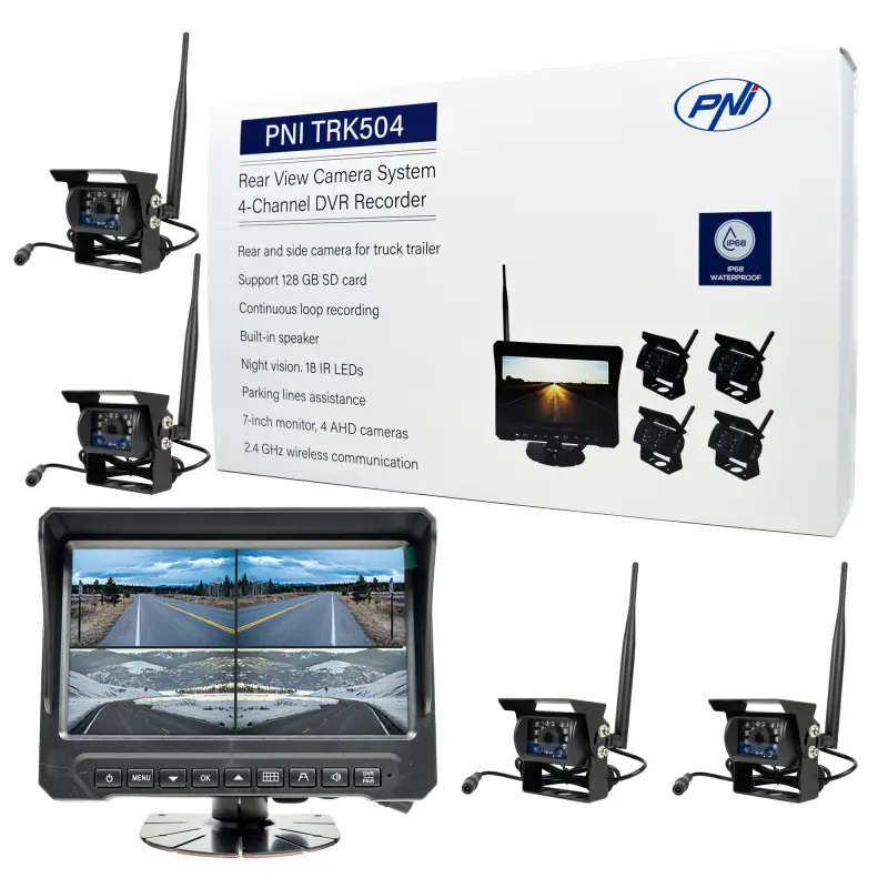 PNI TRK504 juhtmevaba videosalvestuskomplekt veoautole koos LCD-monitori ja 4 kaameraga