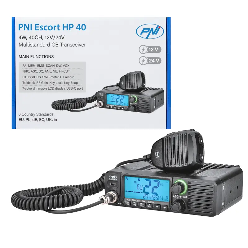 CB raadiojaam PNI Escort HP 40 multistandard, 4W, AM, FM, 12-24V, ASQ, RF Gain