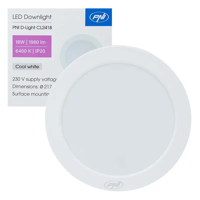 LED ceiling lamp PNI D-Light CL2418 18W, round 21.7 cm, 6400K, 230V, 1980 lm, cool white