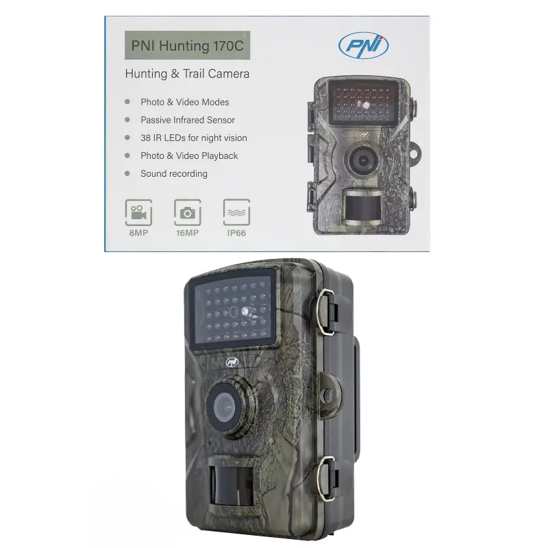 PNI Hunting 170C hunting camera, 16MP photo, 4K video, PIR 15m, IP66, FOV 120°, 38 LEDs