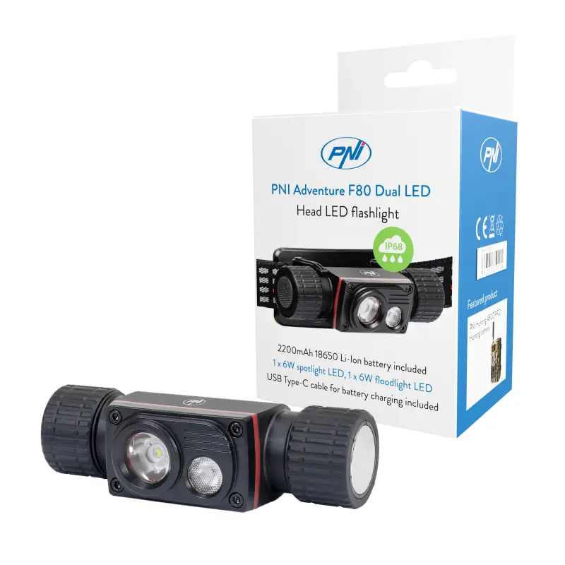 PNI Adventure F80 Kahe LED-iga pealamp, 1000 lm, 6W, 2200 mAh, IP68