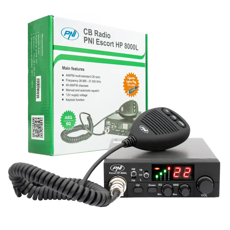 CB PNI Escort HP 8000L raadiojaam reguleeritava ASQ-ga, 12V, 4W, lukk, sigaretisüütaja pistik kaasas