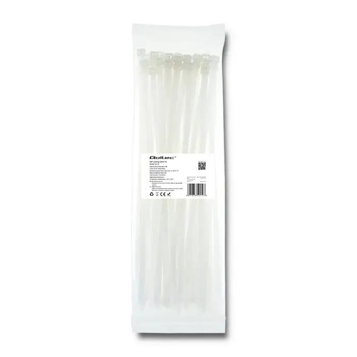 Qoltec Self-locking cable tie 7.2*350mm 50 pcs. Nylon66 UV White