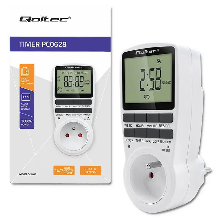 Qoltec Electronic Timer PC0628 3680W 16A LCD