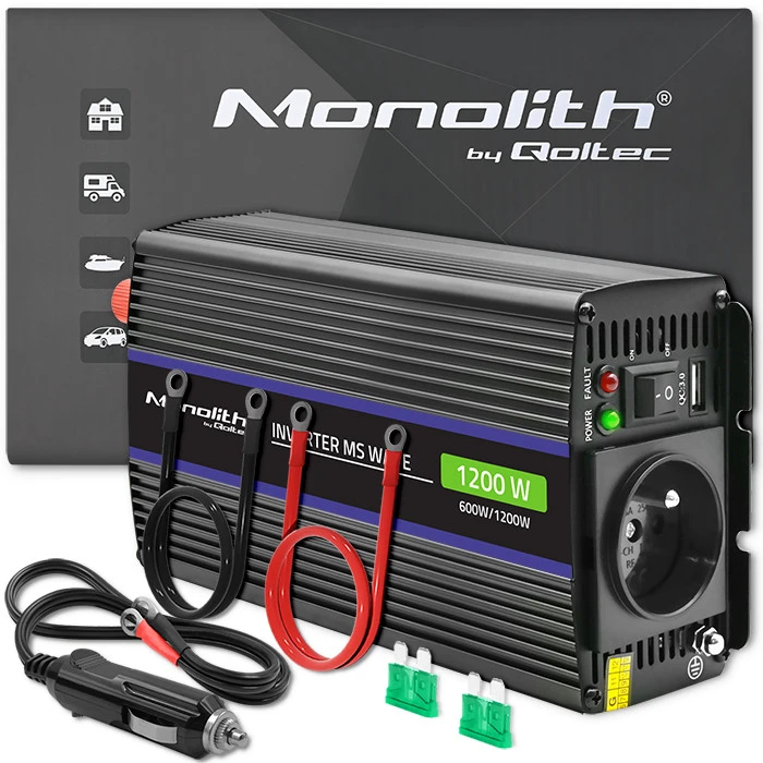 Qoltec Monolith voltage converter 1200 MS Wave 12V to 230V 600/1200W USB
