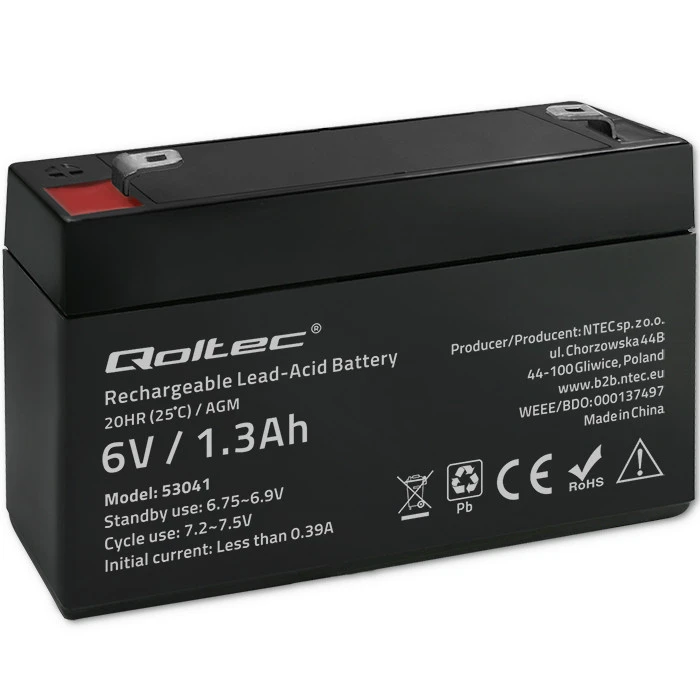 Qoltec AGM battery 6V 1.3Ah Maintenance-free Efficient LongLife for UPS, scale, cash register