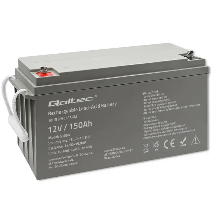 Qoltec AGM battery 12V 150Ah 40.1kg Maintenance-free Strong LongLife for UPS, RV, boat, heater